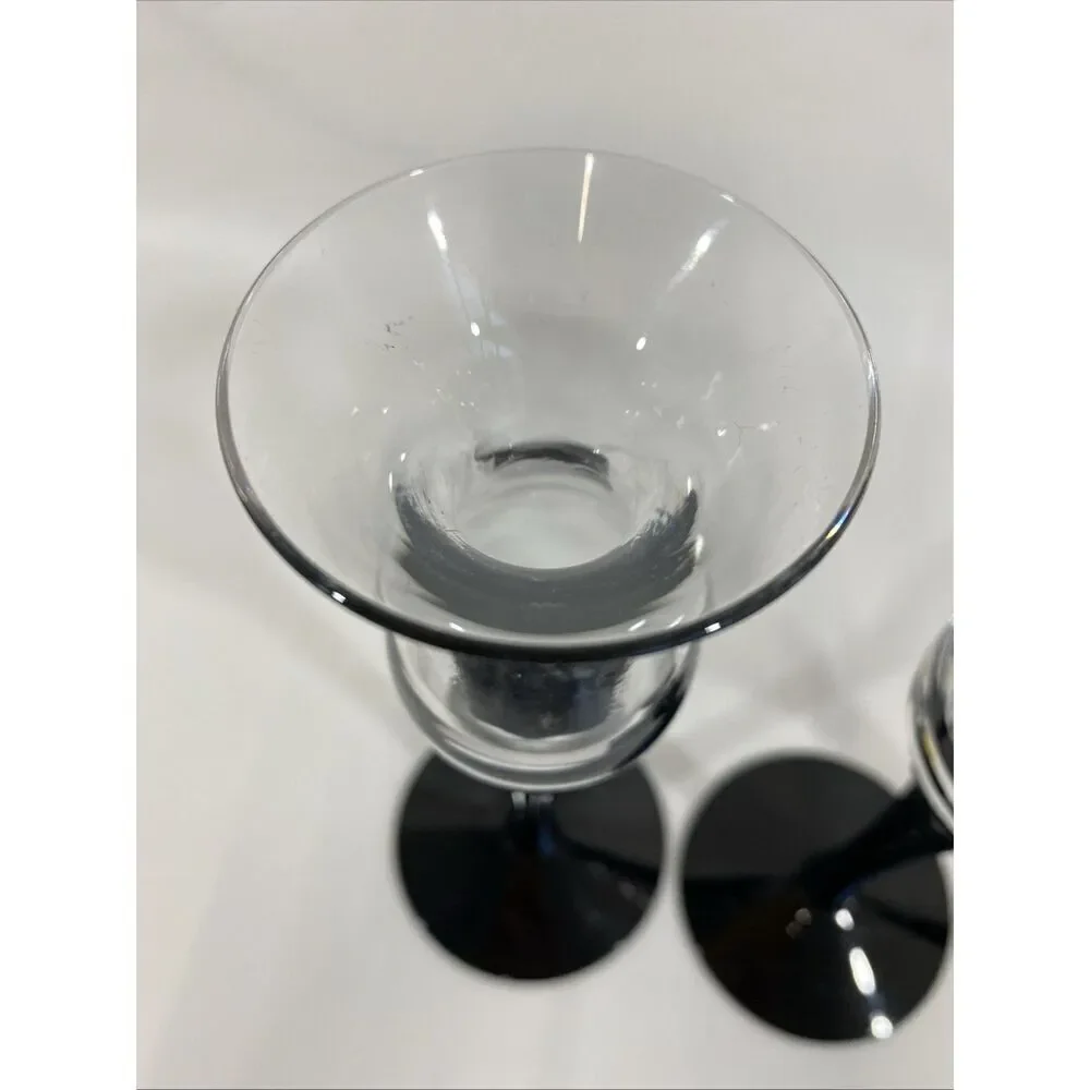 Fostoria Black‎ Ebony Lotus Candlesticks Set Of 3 7.5” Opaque Crystal